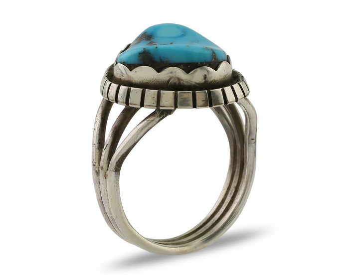 Navajo Ring 925 Silver Natural Blue Turquoise Signed Tony Guerro C.80's
