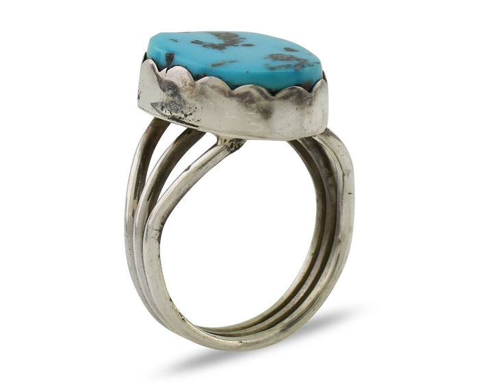 Navajo Ring 925 Silver Natural Blue Turquoise Signed Tony Guerro C.80's