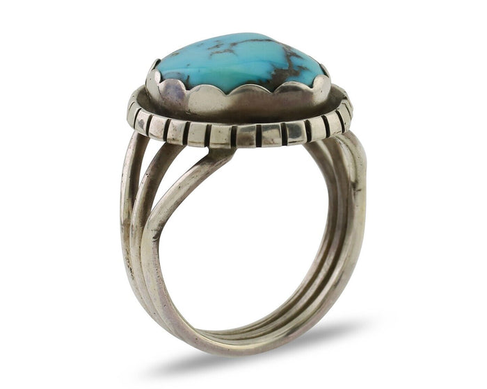 Navajo Ring 925 Silver Natural Blue Turquoise Signed Tony Guerro C.80's