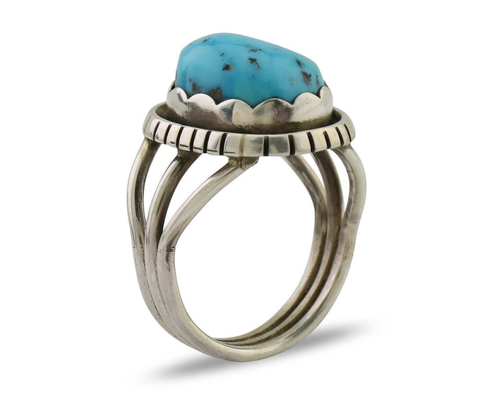 Navajo Ring 925 Silver Natural Blue Turquoise Signed Tony Guerro C.80's