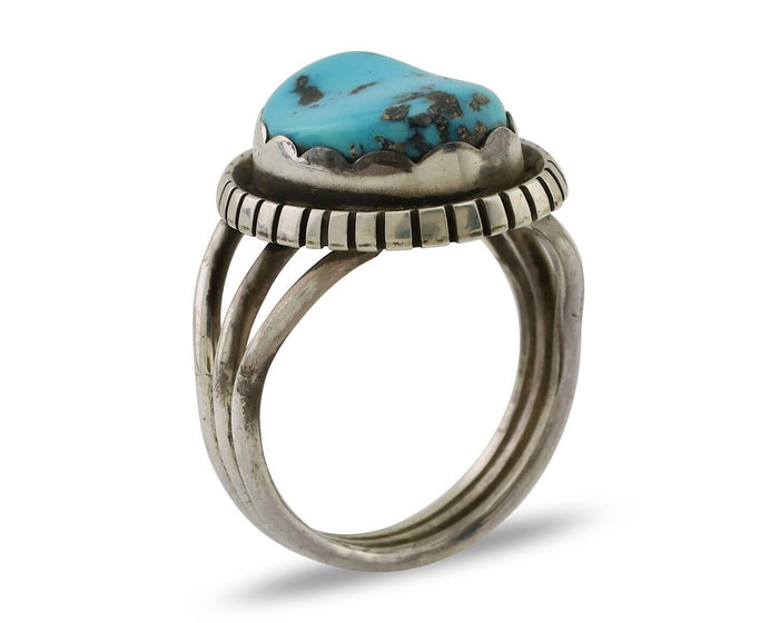 Navajo Ring 925 Silver Natural Blue Turquoise Signed Tony Guerro C.80's