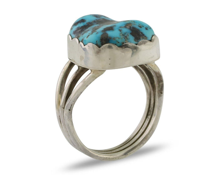 Navajo Ring 925 Silver Natural Blue Turquoise Signed Tony Guerro C.80's