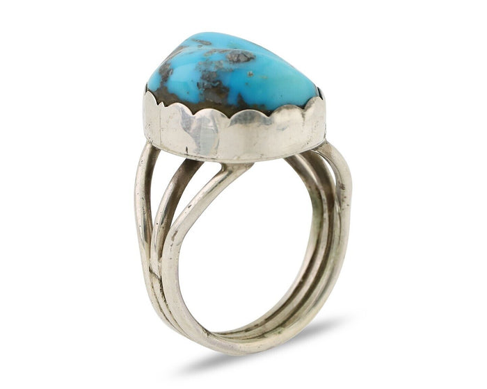 Navajo Ring 925 Silver Natural Blue Turquoise Signed Tony Guerro C.80's