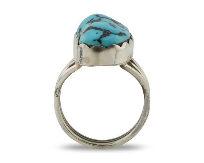 Navajo Ring 925 Silver Natural Blue Turquoise Signed Tony Guerro C.80's