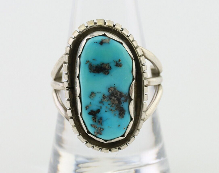 Navajo Ring 925 Silver Natural Blue Turquoise Signed Tony Guerro C.80's