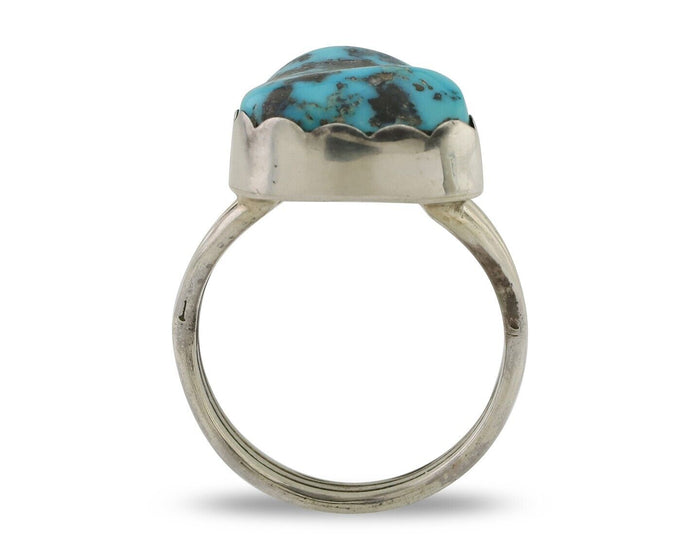 Navajo Ring 925 Silver Natural Blue Turquoise Signed Tony Guerro C.80's