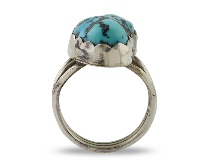 Navajo Ring 925 Silver Natural Blue Turquoise Signed Tony Guerro C.80's