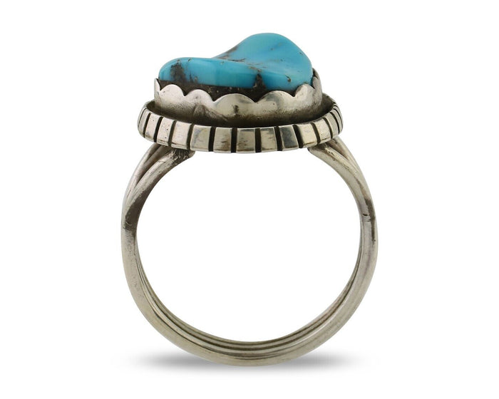 Navajo Ring 925 Silver Natural Blue Turquoise Signed Tony Guerro C.80's