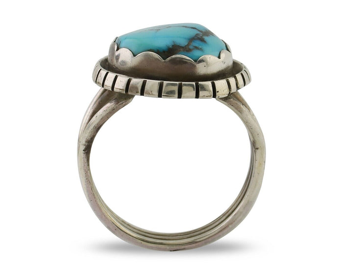Navajo Ring 925 Silver Natural Blue Turquoise Signed Tony Guerro C.80's