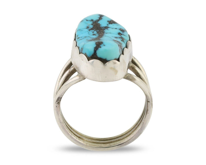 Navajo Ring 925 Silver Natural Blue Turquoise Signed Tony Guerro C.80's