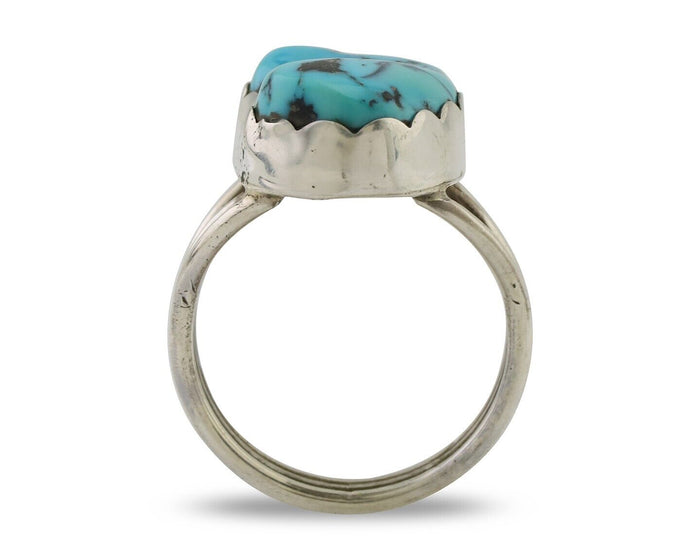 Navajo Ring 925 Silver Natural Blue Turquoise Signed Tony Guerro C.80's