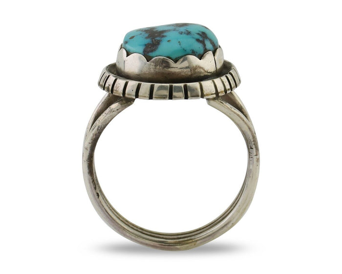 Navajo Ring 925 Silver Natural Blue Turquoise Signed Tony Guerro C.80's