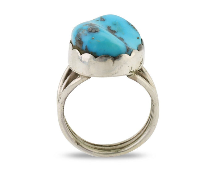 Navajo Ring 925 Silver Natural Blue Turquoise Signed Tony Guerro C.80's