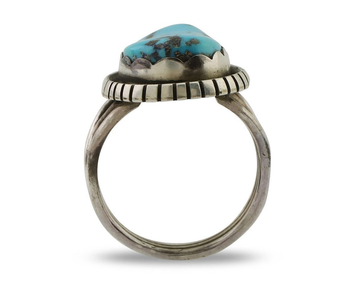 Navajo Ring 925 Silver Natural Blue Turquoise Signed Tony Guerro C.80's