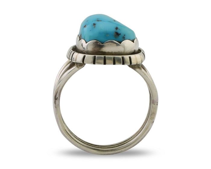 Navajo Ring 925 Silver Natural Blue Turquoise Signed Tony Guerro C.80's