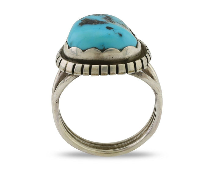Navajo Ring 925 Silver Natural Blue Turquoise Signed Tony Guerro C.80's