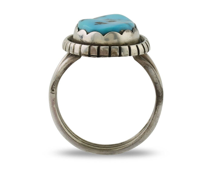 Navajo Ring 925 Silver Natural Blue Turquoise Signed Tony Guerro C.80's