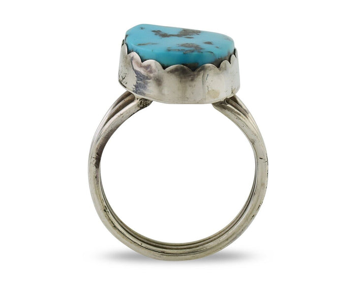 Navajo Ring 925 Silver Natural Blue Turquoise Signed Tony Guerro C.80's