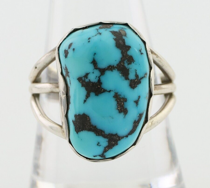 Navajo Ring 925 Silver Natural Blue Turquoise Signed Tony Guerro C.80's