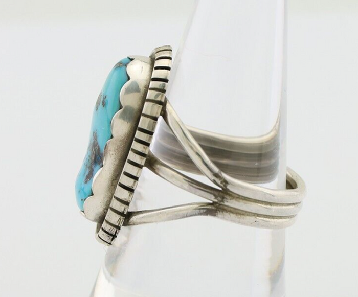 Navajo Ring 925 Silver Natural Blue Turquoise Signed Tony Guerro C.80's