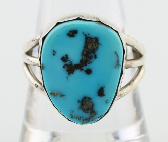 Navajo Ring 925 Silver Natural Blue Turquoise Signed Tony Guerro C.80's