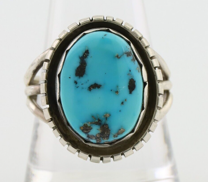 Navajo Ring 925 Silver Natural Blue Turquoise Signed Tony Guerro C.80's
