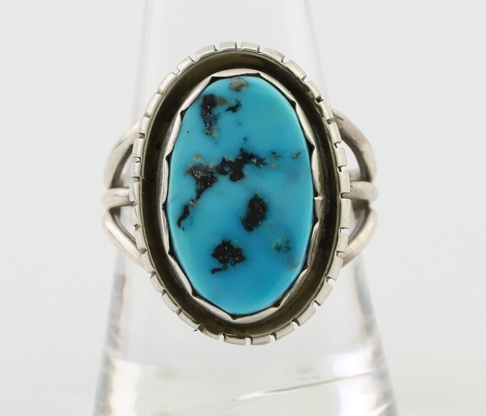 Navajo Ring 925 Silver Natural Blue Turquoise Signed Tony Guerro C.80's