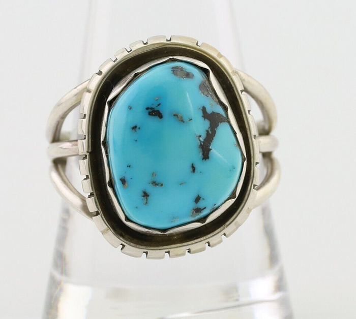 Navajo Ring 925 Silver Natural Blue Turquoise Signed Tony Guerro C.80's