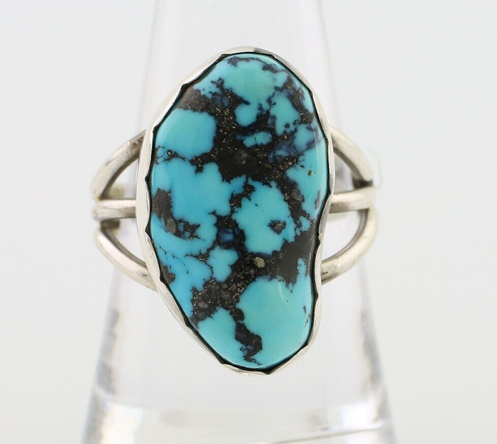 Navajo Ring 925 Silver Natural Blue Turquoise Signed Tony Guerro C.80's