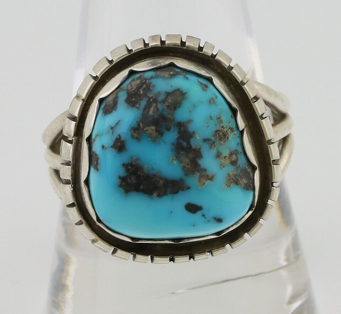 Navajo Ring 925 Silver Natural Blue Turquoise Signed Tony Guerro C.80's