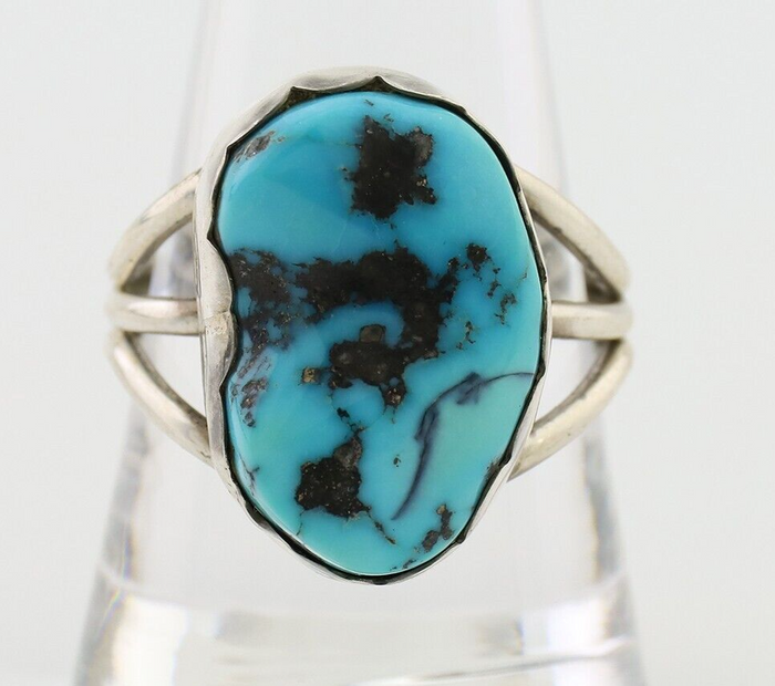 Navajo Ring 925 Silver Natural Blue Turquoise Signed Tony Guerro C.80's