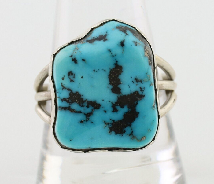 Navajo Ring 925 Silver Natural Blue Turquoise Signed Tony Guerro C.80's