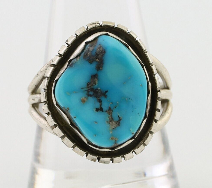 Navajo Ring 925 Silver Natural Blue Turquoise Signed Tony Guerro C.80's