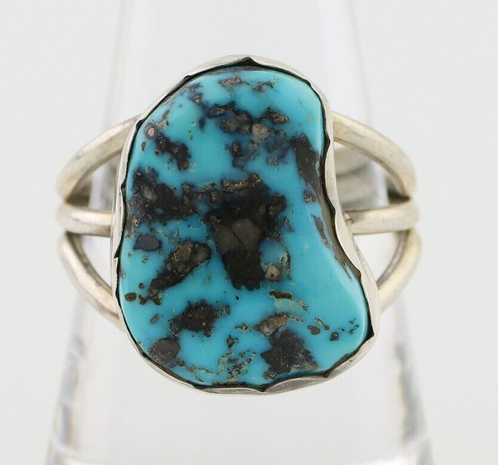 Navajo Ring 925 Silver Natural Blue Turquoise Signed Tony Guerro C.80's
