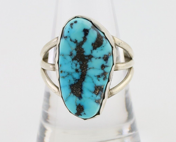 Navajo Ring 925 Silver Natural Blue Turquoise Signed Tony Guerro C.80's