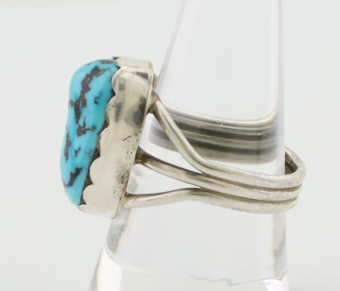 Navajo Ring 925 Silver Natural Blue Turquoise Signed Tony Guerro C.80's