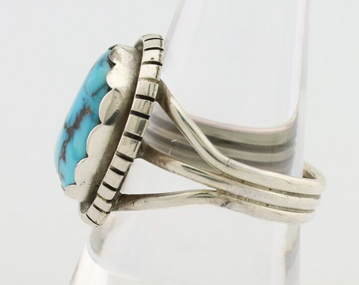 Navajo Ring 925 Silver Natural Blue Turquoise Signed Tony Guerro C.80's