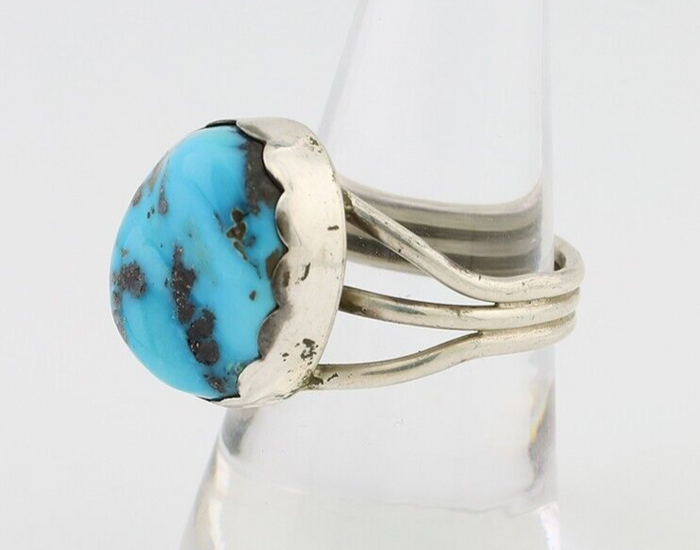 Navajo Ring 925 Silver Natural Blue Turquoise Signed Tony Guerro C.80's