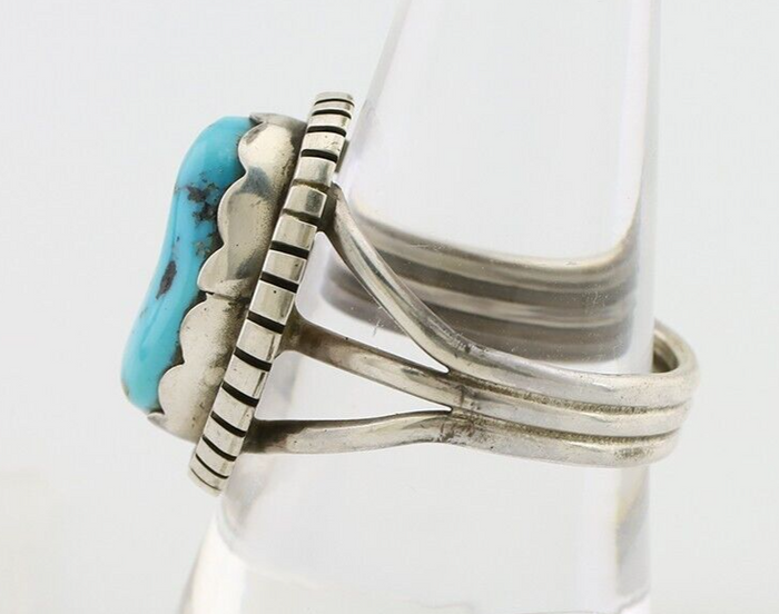 Navajo Ring 925 Silver Natural Blue Turquoise Signed Tony Guerro C.80's