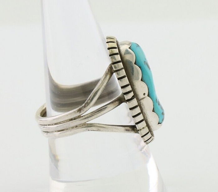 Navajo Ring 925 Silver Natural Blue Turquoise Signed Tony Guerro C.80's