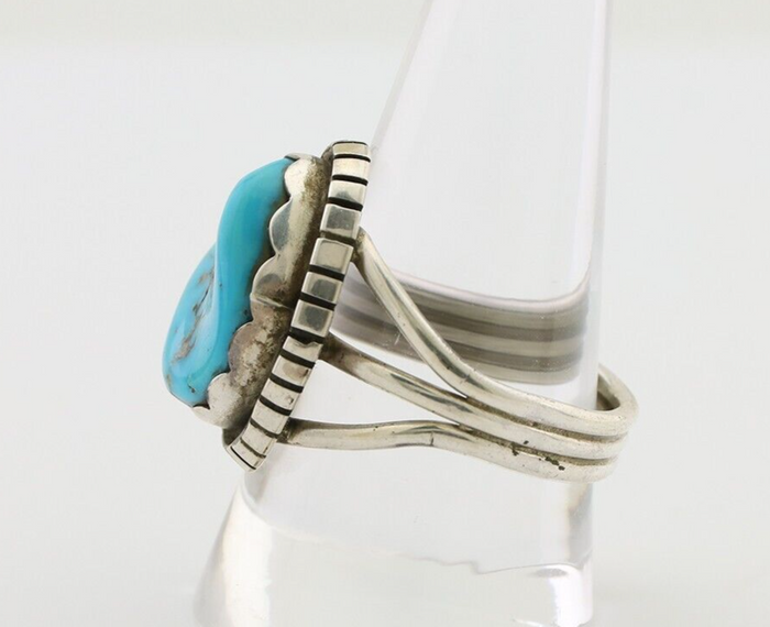 Navajo Ring 925 Silver Natural Blue Turquoise Signed Tony Guerro C.80's