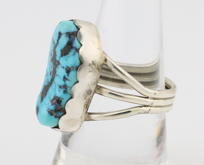 Navajo Ring 925 Silver Natural Blue Turquoise Signed Tony Guerro C.80's