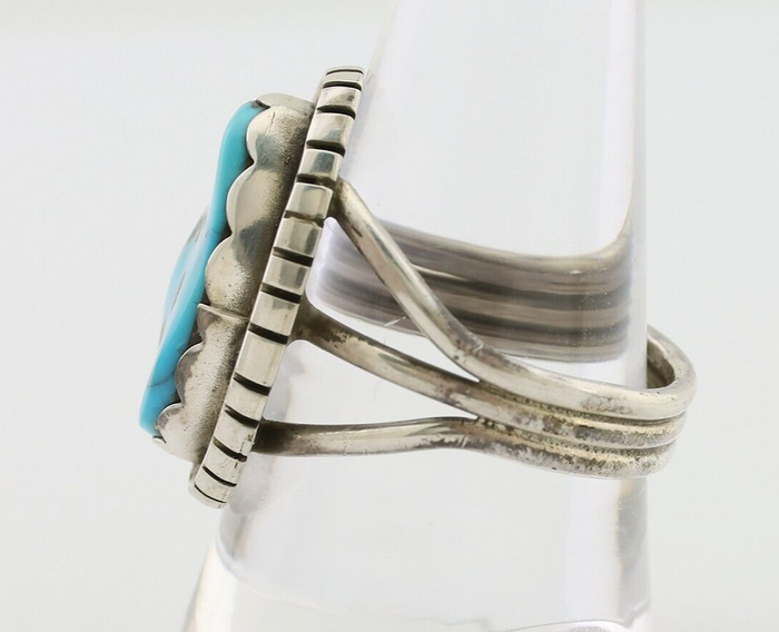 Navajo Ring 925 Silver Natural Blue Turquoise Signed Tony Guerro C.80's