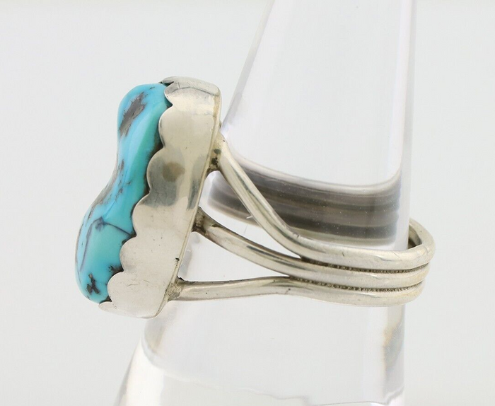 Navajo Ring 925 Silver Natural Blue Turquoise Signed Tony Guerro C.80's