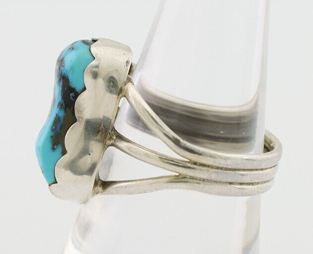 Navajo Ring 925 Silver Natural Blue Turquoise Signed Tony Guerro C.80's
