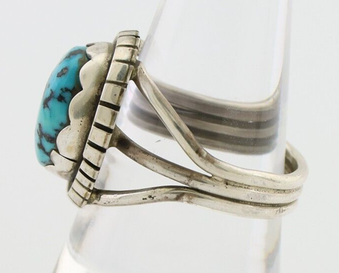 Navajo Ring 925 Silver Natural Blue Turquoise Signed Tony Guerro C.80's