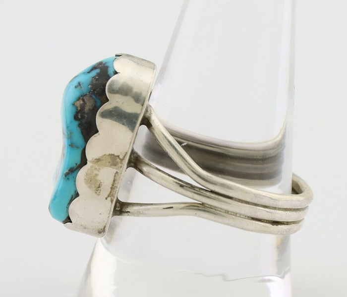Navajo Ring 925 Silver Natural Blue Turquoise Signed Tony Guerro C.80's