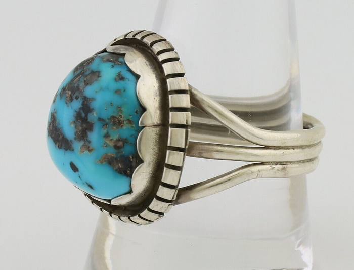 Navajo Ring 925 Silver Natural Blue Turquoise Signed Tony Guerro C.80's