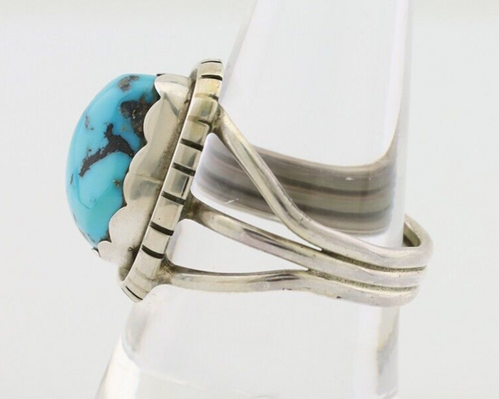 Navajo Ring 925 Silver Natural Blue Turquoise Signed Tony Guerro C.80's
