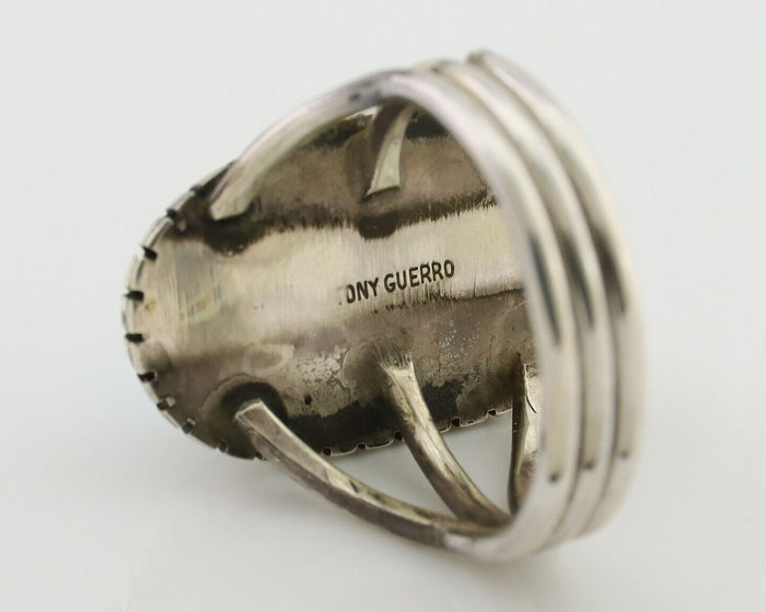 Navajo Ring 925 Silver Natural Blue Turquoise Signed Tony Guerro C.80's